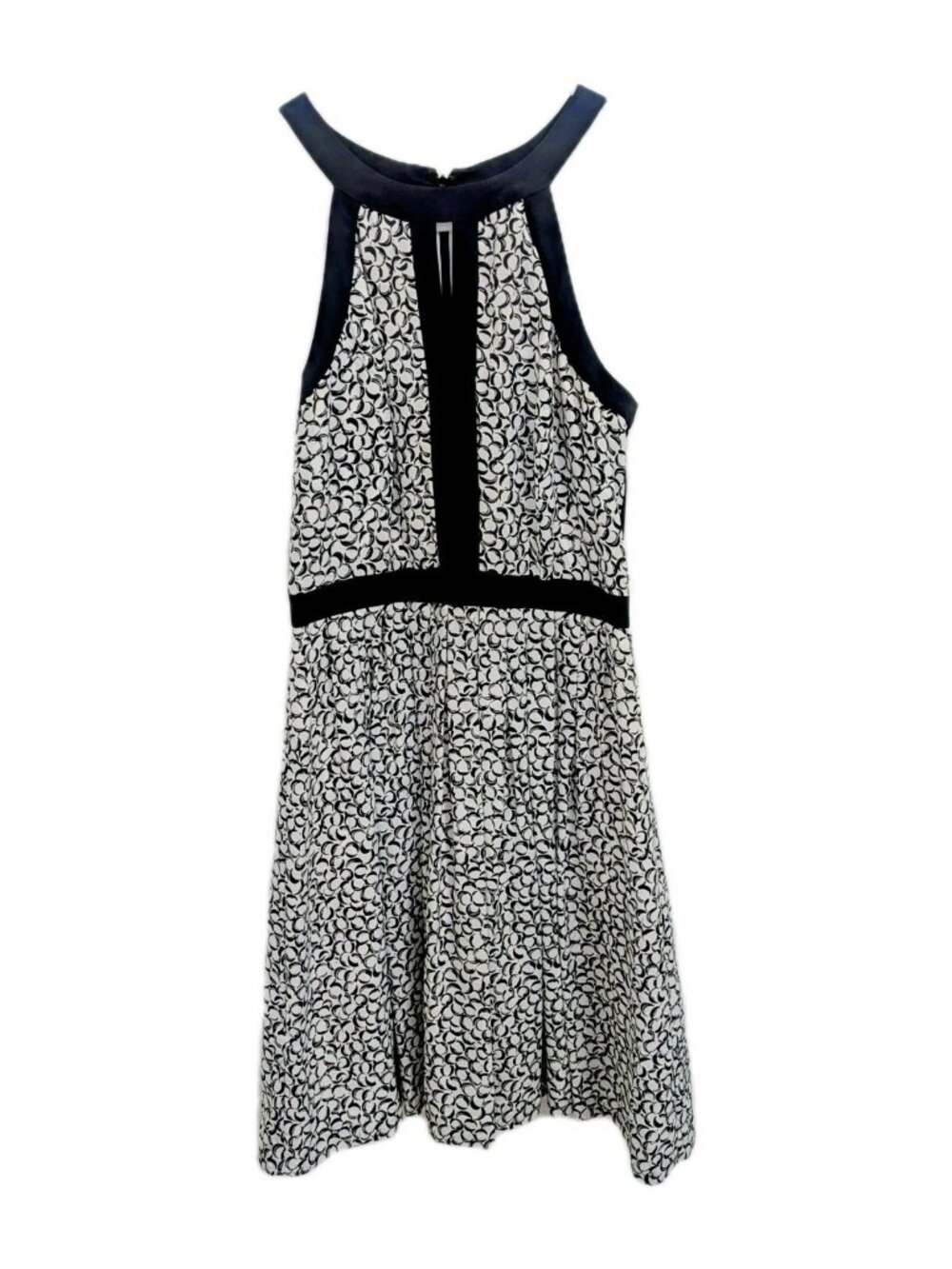 Black & White Fit And Flare Midi Dress With Cutout Halter Geometric WHBM Size 0